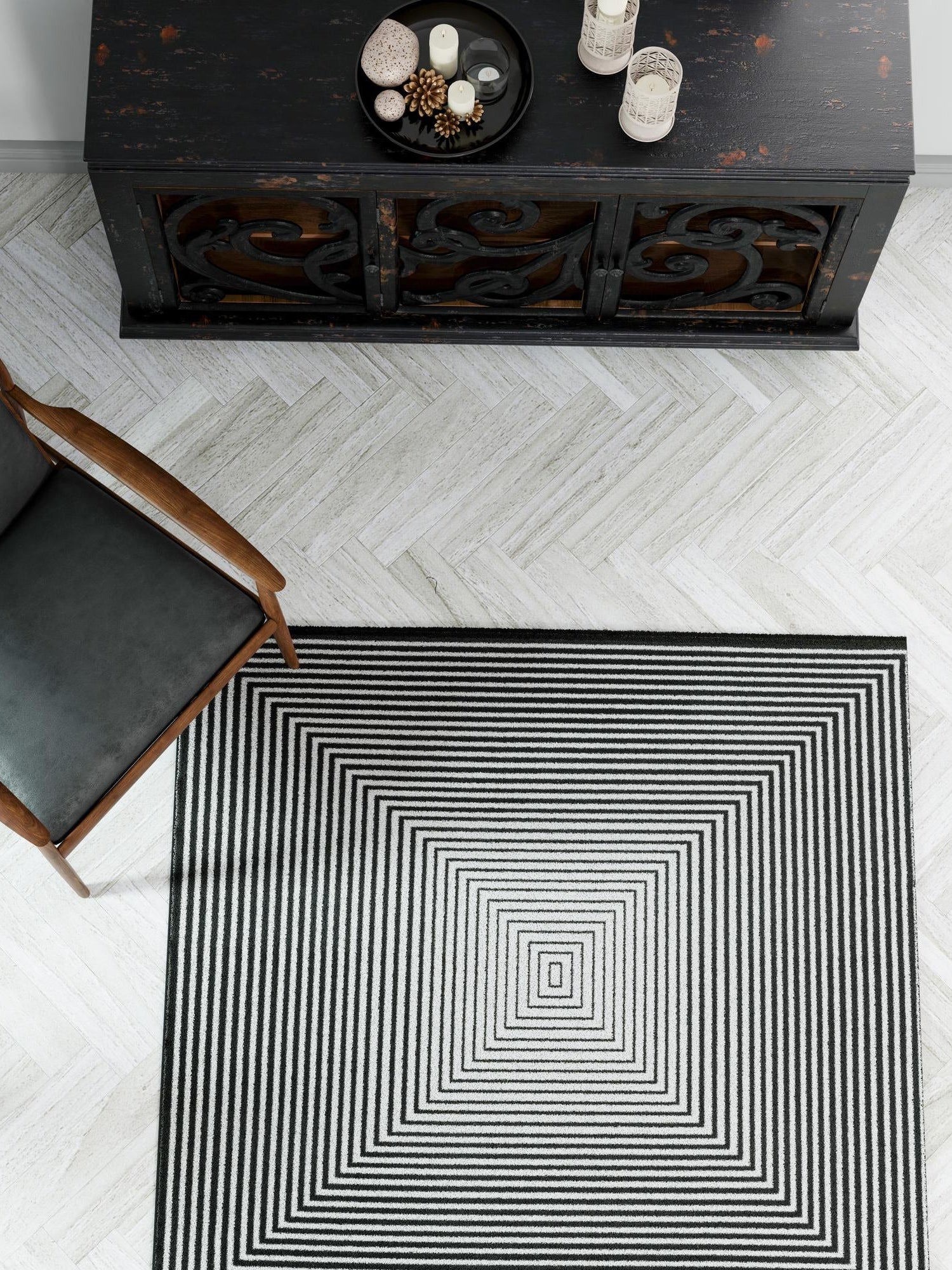 Black and White 10' x 10' Milano Square Area Rug 100% Polyester with Cotton Backing Modern Contemporary Carpet for Home Decor Interior Design for Sale at Rug Engine