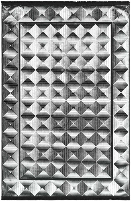Black and White 4' 1 x 6' 1 Milano Rectangle Area Rug 100% Polyester with Cotton Backing Modern Contemporary Carpet for Home Decor Interior Design for Sale at Rug Engine