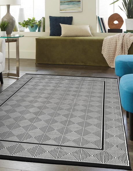 Black and White 4' 1 x 6' 1 Milano Rectangle Area Rug 100% Polyester with Cotton Backing Modern Contemporary Carpet for Home Decor Interior Design for Sale at Rug Engine