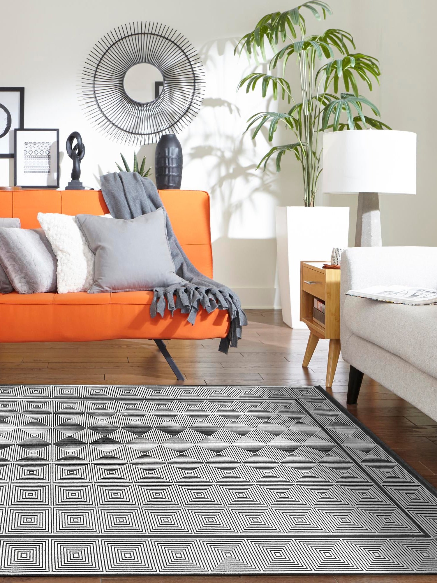 Black and White 6' 1 x 9' Milano Rectangle Area Rug 100% Polyester with Cotton Backing Modern Contemporary Carpet for Home Decor Interior Design for Sale at Rug Engine