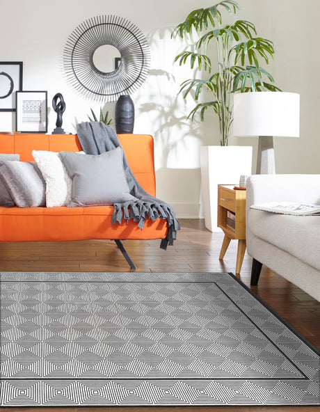 Black and White 7' 10 x 10' Milano Rectangle Area Rug 100% Polyester with Cotton Backing Modern Contemporary Carpet for Home Decor Interior Design for Sale at Rug Engine