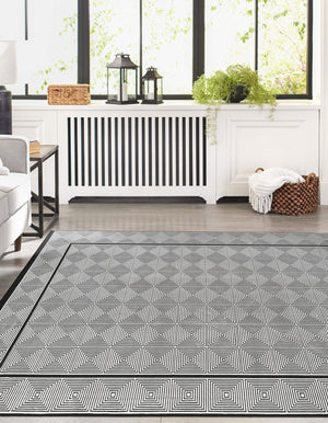 Black and White 7' 1 x 10' Milano Rectangle Area Rug 100% Polyester with Cotton Backing Modern Contemporary Carpet for Home Decor Interior Design for Sale at Rug Engine