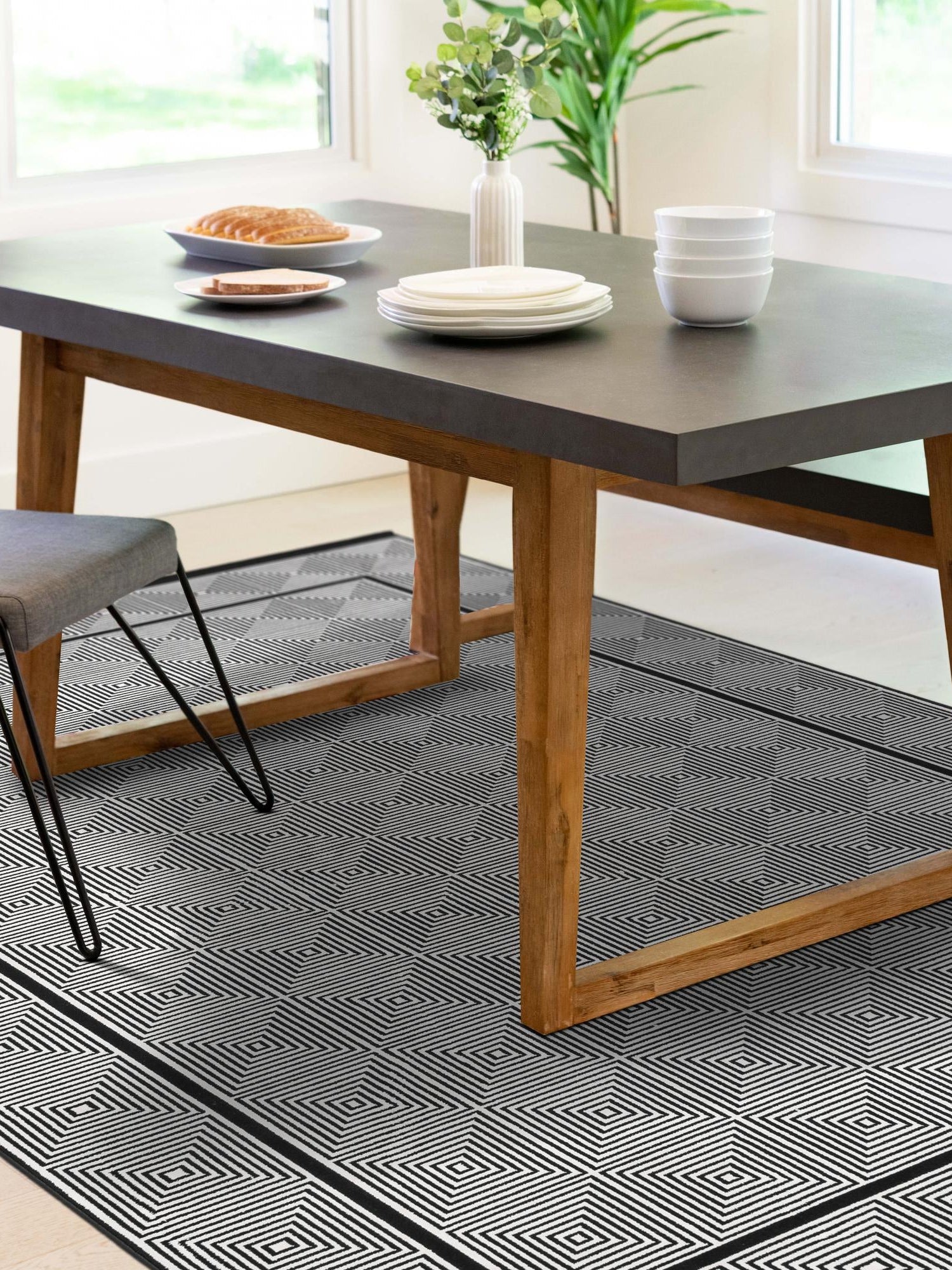 Black and White 9' x 12' Milano Rectangle Area Rug 100% Polyester with Cotton Backing Modern Contemporary Carpet for Home Decor Interior Design for Sale at Rug Engine