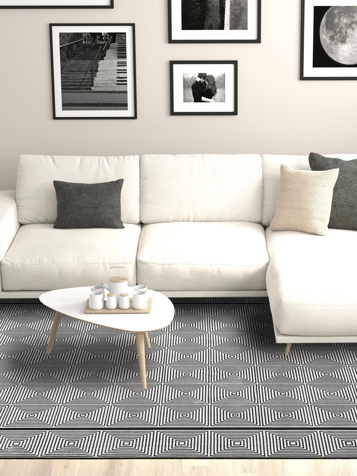 Black and White 5' 3 x 8' Milano Rectangle Area Rug 100% Polyester with Cotton Backing Modern Contemporary Carpet for Home Decor Interior Design for Sale at Rug Engine