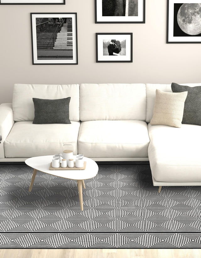 Black and White 5' 3 x 8' Milano Rectangle Area Rug 100% Polyester with Cotton Backing Modern Contemporary Carpet for Home Decor Interior Design for Sale at Rug Engine