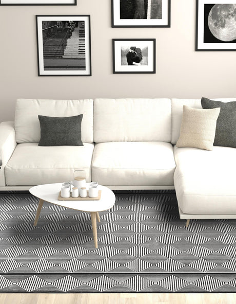 Black and White 9' x 12' Milano Rectangle Area Rug 100% Polyester with Cotton Backing Modern Contemporary Carpet for Home Decor Interior Design for Sale at Rug Engine