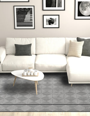 Black and White 7' 1 x 10' Milano Rectangle Area Rug 100% Polyester with Cotton Backing Modern Contemporary Carpet for Home Decor Interior Design for Sale at Rug Engine