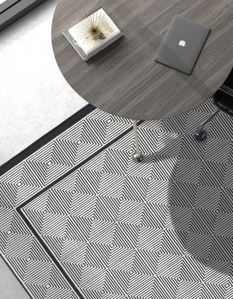 Black and White 10' x 14' 1 Milano Rectangle Area Rug 100% Polyester with Cotton Backing Modern Contemporary Carpet for Home Decor Interior Design for Sale at Rug Engine