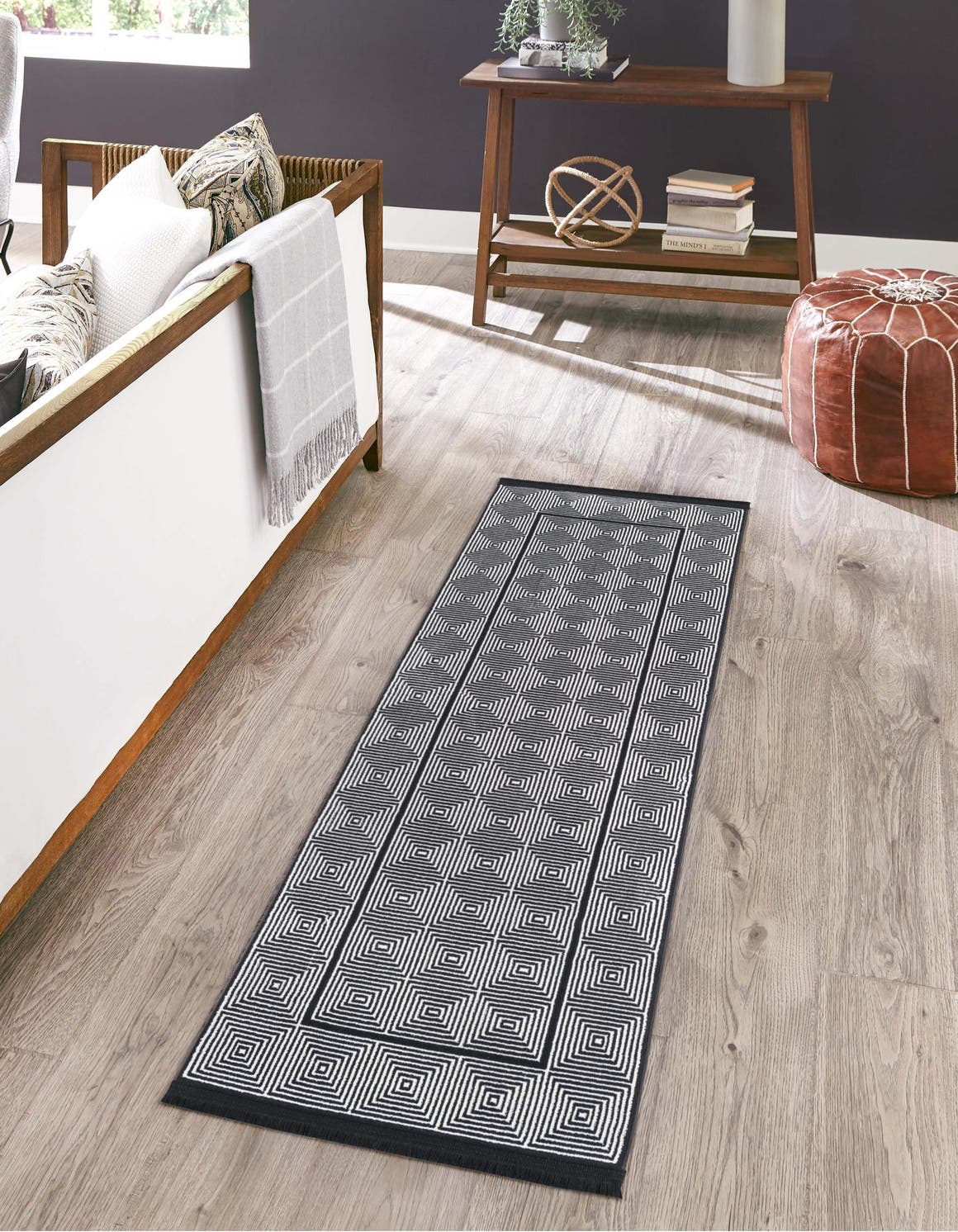 Black and White 2' x 6' 1 Milano Runner Area Rug 100% Polyester with Cotton Backing Modern Contemporary Carpet for Home Decor Interior Design for Sale at Rug Engine