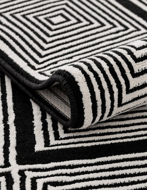 Black and White 2' 7 x 12' Milano Runner Area Rug 100% Polyester with Cotton Backing Modern Contemporary Carpet for Home Decor Interior Design for Sale at Rug Engine