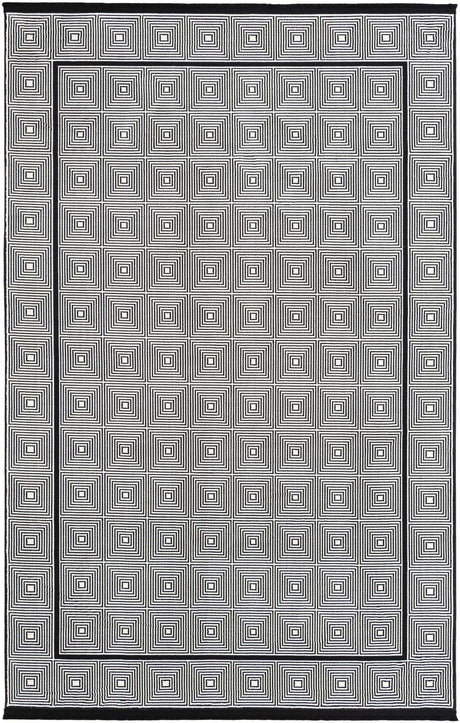Black and White 6' 1 x 9' Milano Rectangle Area Rug 100% Polyester with Cotton Backing Modern Contemporary Carpet for Home Decor Interior Design for Sale at Rug Engine