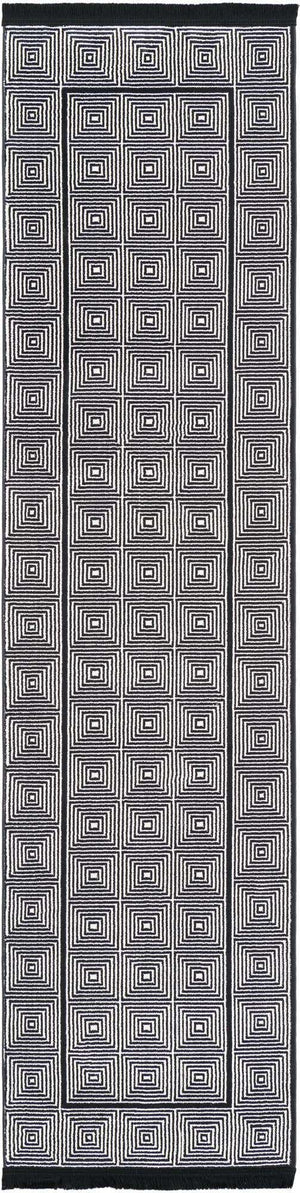 Black and White 2' x 8' Milano Runner Area Rug 100% Polyester with Cotton Backing Modern Contemporary Carpet for Home Decor Interior Design for Sale at Rug Engine