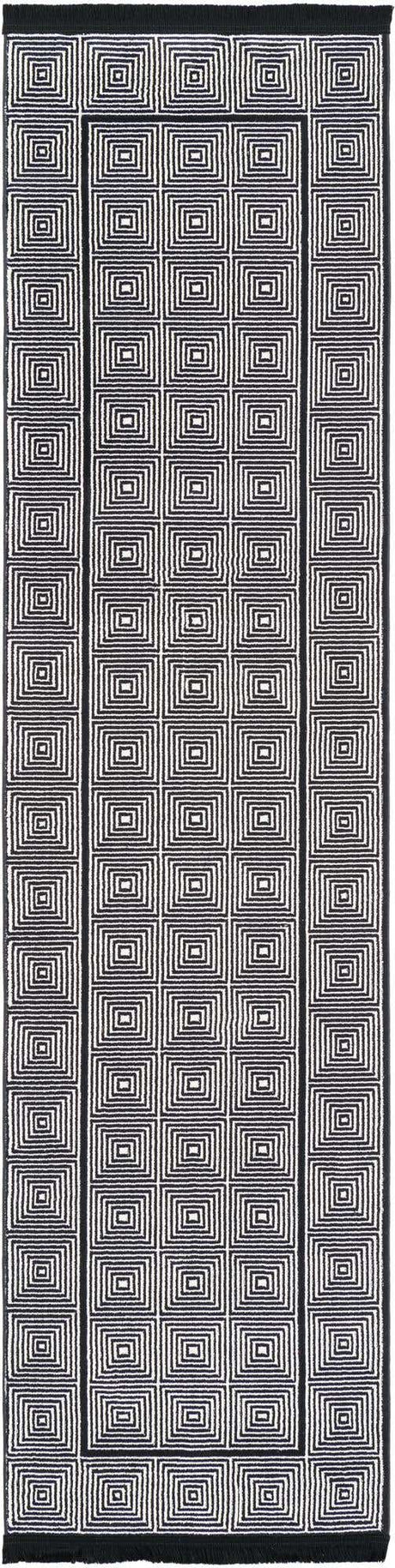 Black and White 2' x 8' Milano Runner Area Rug 100% Polyester with Cotton Backing Modern Contemporary Carpet for Home Decor Interior Design for Sale at Rug Engine