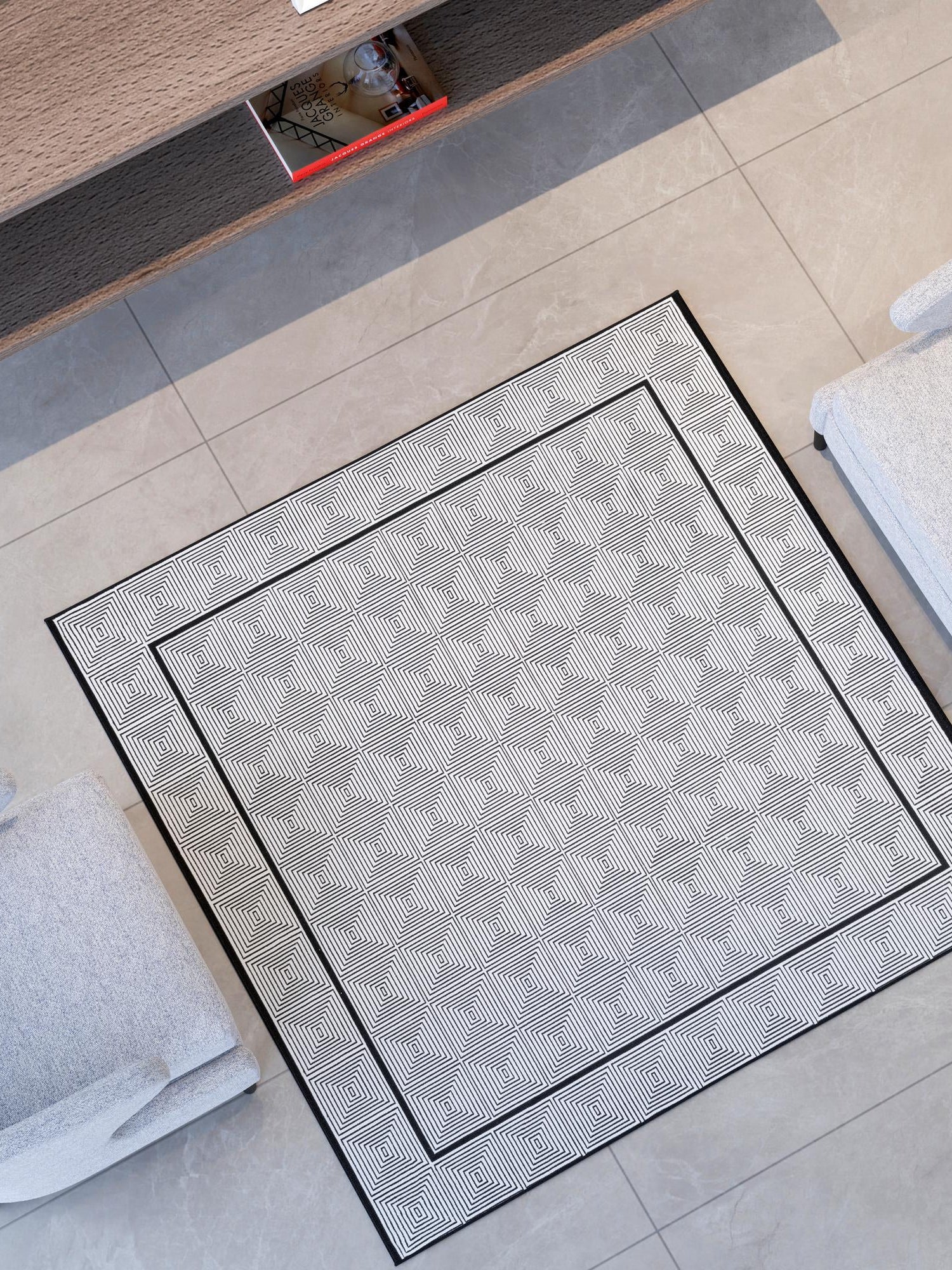 Black and White 10' x 10' Milano Square Area Rug 100% Polyester with Cotton Backing Modern Contemporary Carpet for Home Decor Interior Design for Sale at Rug Engine