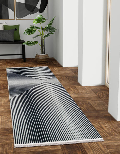 Black and White 2' x 6' 1 Milano Runner Area Rug 100% Polyester with Cotton Backing Modern Contemporary Carpet for Home Decor Interior Design for Sale at Rug Engine