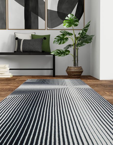 Black and White 2' x 8' Milano Runner Area Rug 100% Polyester with Cotton Backing Modern Contemporary Carpet for Home Decor Interior Design for Sale at Rug Engine