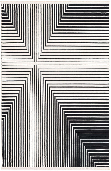 Black and White 4' 1 x 6' 1 Milano Rectangle Area Rug 100% Polyester with Cotton Backing Modern Contemporary Carpet for Home Decor Interior Design for Sale at Rug Engine