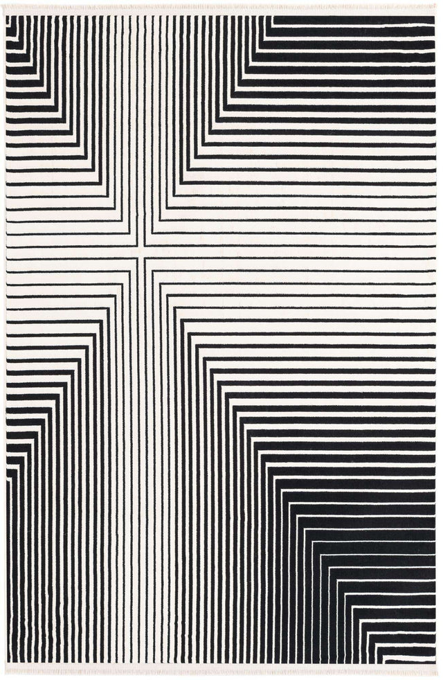 Black and White 4' 1 x 6' 1 Milano Rectangle Area Rug 100% Polyester with Cotton Backing Modern Contemporary Carpet for Home Decor Interior Design for Sale at Rug Engine