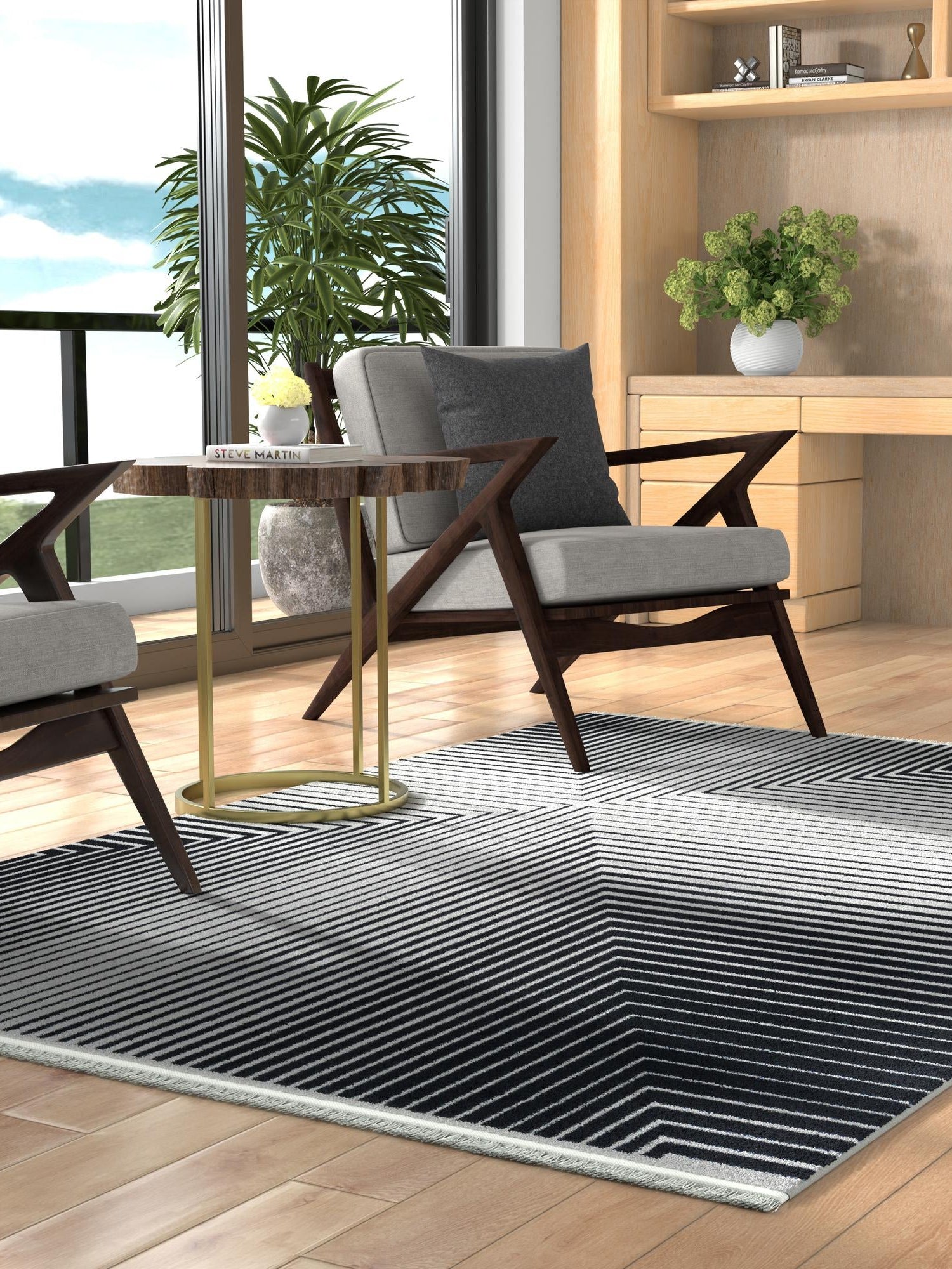 Black and White 7' 1 x 10' Milano Rectangle Area Rug 100% Polyester with Cotton Backing Modern Contemporary Carpet for Home Decor Interior Design for Sale at Rug Engine