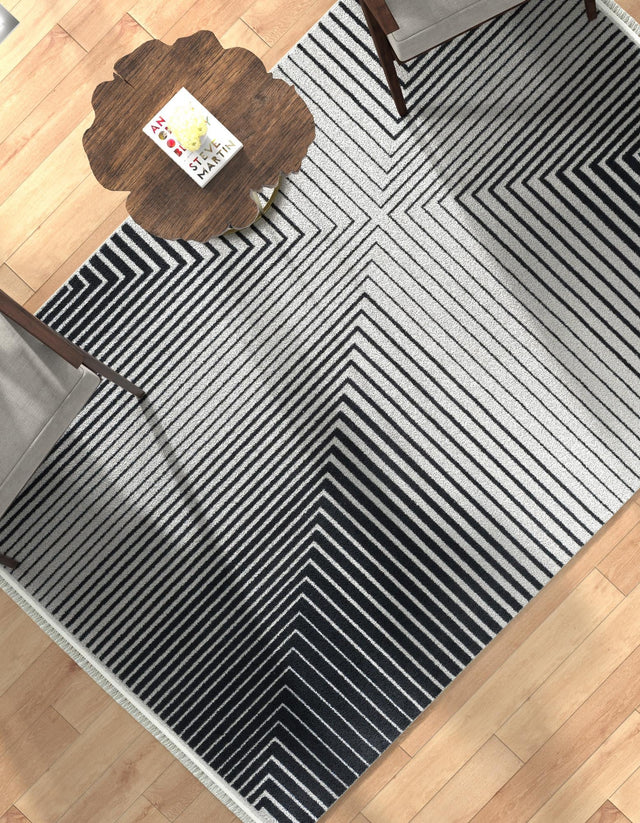 Black and White 9' x 12' Milano Rectangle Area Rug 100% Polyester with Cotton Backing Modern Contemporary Carpet for Home Decor Interior Design for Sale at Rug Engine
