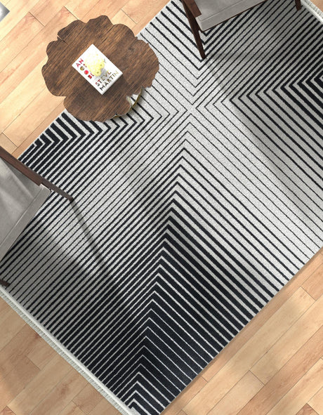 Black and White 4' 1 x 6' 1 Milano Rectangle Area Rug 100% Polyester with Cotton Backing Modern Contemporary Carpet for Home Decor Interior Design for Sale at Rug Engine