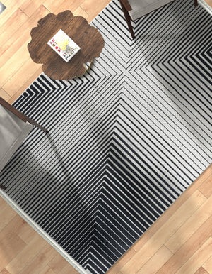 Black and White 7' 1 x 10' Milano Rectangle Area Rug 100% Polyester with Cotton Backing Modern Contemporary Carpet for Home Decor Interior Design for Sale at Rug Engine