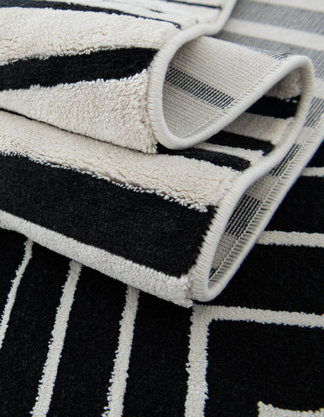 Black and White 9' x 12' Milano Rectangle Area Rug 100% Polyester with Cotton Backing Modern Contemporary Carpet for Home Decor Interior Design for Sale at Rug Engine