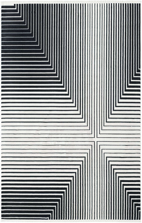 Black and White 5' 3 x 8' Milano Rectangle Area Rug 100% Polyester with Cotton Backing Modern Contemporary Carpet for Home Decor Interior Design for Sale at Rug Engine