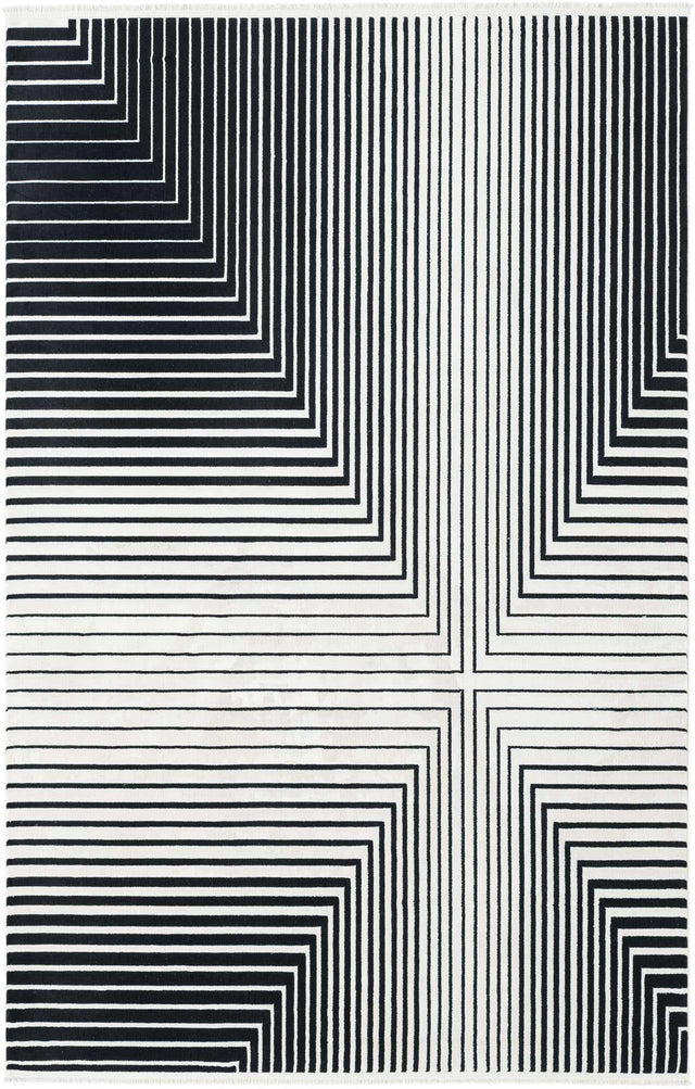 Black and White 5' 3 x 8' Milano Rectangle Area Rug 100% Polyester with Cotton Backing Modern Contemporary Carpet for Home Decor Interior Design for Sale at Rug Engine