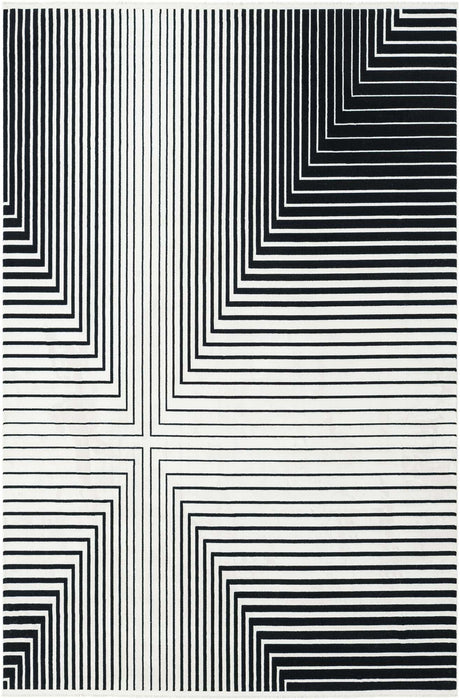 Black and White 6' 1 x 9' Milano Rectangle Area Rug 100% Polyester with Cotton Backing Modern Contemporary Carpet for Home Decor Interior Design for Sale at Rug Engine