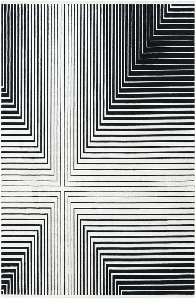 Black and White 6' 1 x 9' Milano Rectangle Area Rug 100% Polyester with Cotton Backing Modern Contemporary Carpet for Home Decor Interior Design for Sale at Rug Engine