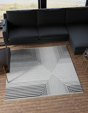 Black and White 10' x 10' Milano Square Area Rug 100% Polyester with Cotton Backing Modern Contemporary Carpet for Home Decor Interior Design for Sale at Rug Engine