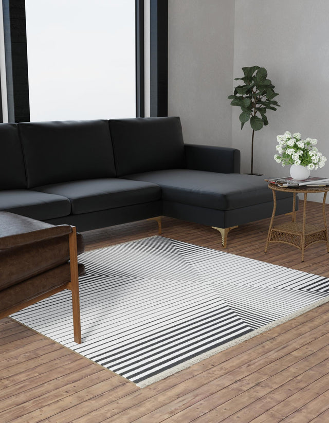 Black and White 10' x 10' Milano Square Area Rug 100% Polyester with Cotton Backing Modern Contemporary Carpet for Home Decor Interior Design for Sale at Rug Engine