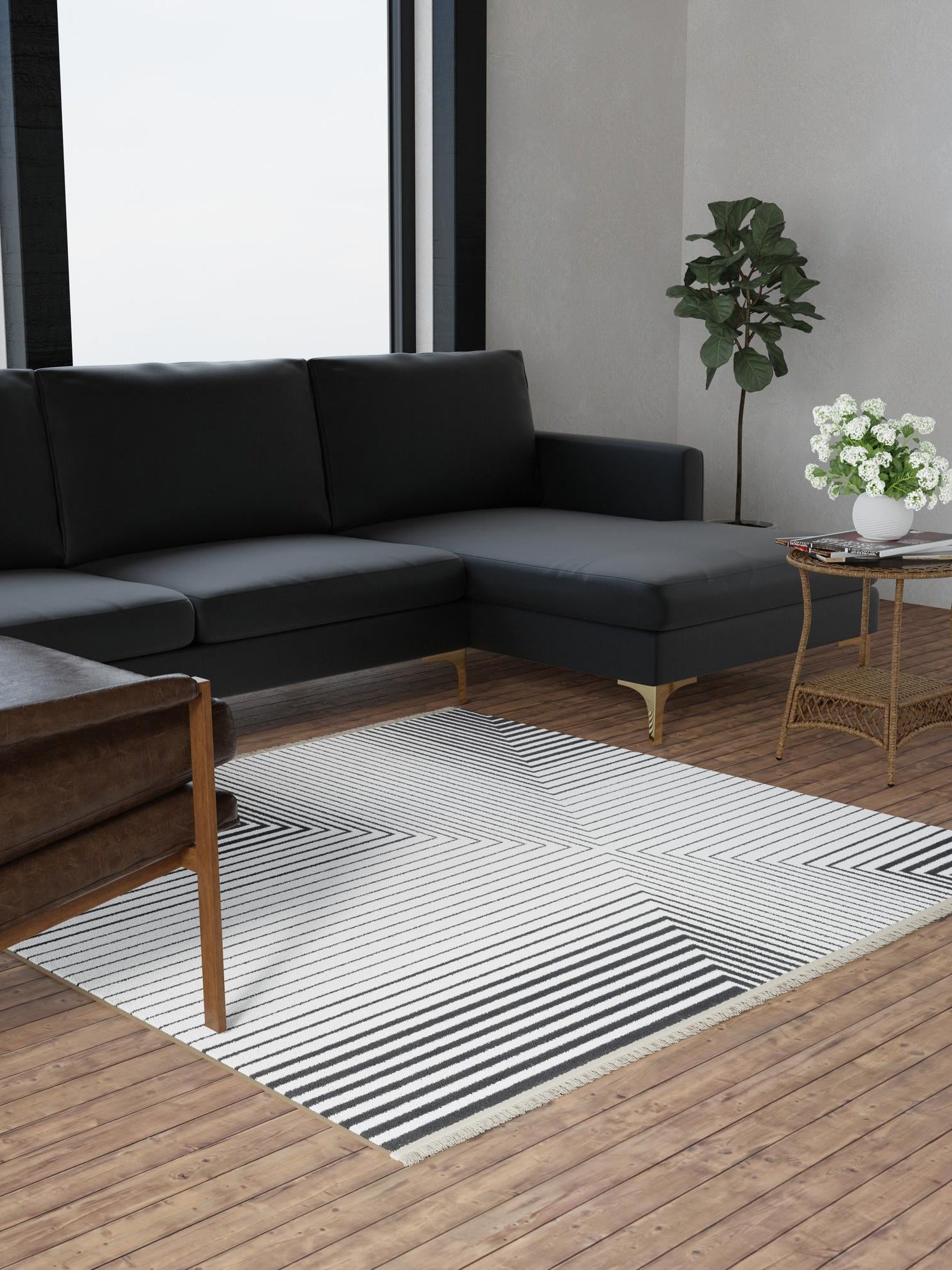 Black and White 7' 10 x 7' 10 Milano Square Area Rug 100% Polyester with Cotton Backing Modern Contemporary Carpet for Home Decor Interior Design for Sale at Rug Engine