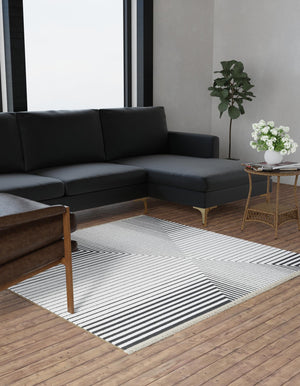 Black and White 7' 10 x 7' 10 Milano Square Area Rug 100% Polyester with Cotton Backing Modern Contemporary Carpet for Home Decor Interior Design for Sale at Rug Engine