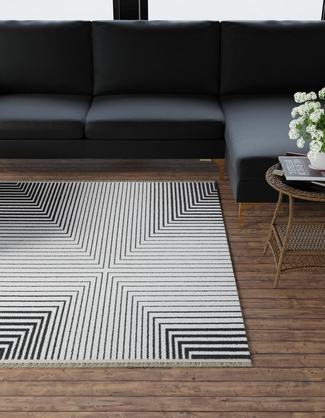 Black and White 10' x 10' Milano Square Area Rug 100% Polyester with Cotton Backing Modern Contemporary Carpet for Home Decor Interior Design for Sale at Rug Engine