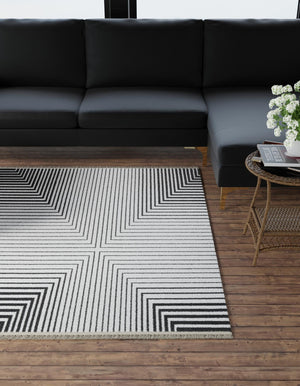 Black and White 7' 10 x 7' 10 Milano Square Area Rug 100% Polyester with Cotton Backing Modern Contemporary Carpet for Home Decor Interior Design for Sale at Rug Engine