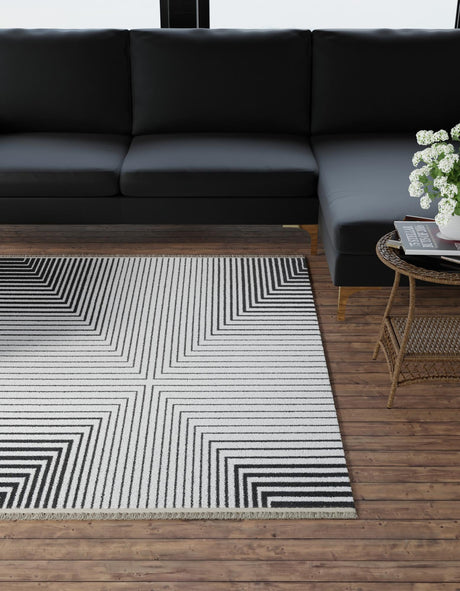 Black and White 7' 10 x 7' 10 Milano Square Area Rug 100% Polyester with Cotton Backing Modern Contemporary Carpet for Home Decor Interior Design for Sale at Rug Engine