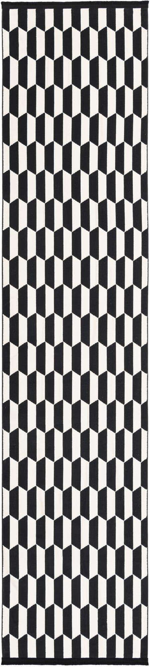 Black and White 2' 7 x 12' Milano Runner Area Rug 100% Polyester with Cotton Backing Modern Contemporary Carpet for Home Decor Interior Design for Sale at Rug Engine