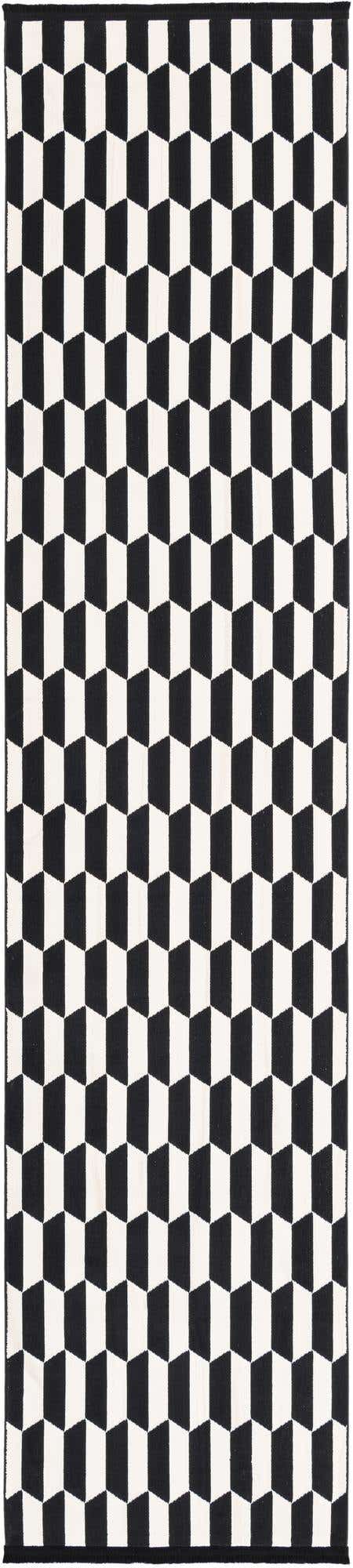 Black and White 2' 7 x 12' Milano Runner Area Rug 100% Polyester with Cotton Backing Modern Contemporary Carpet for Home Decor Interior Design for Sale at Rug Engine