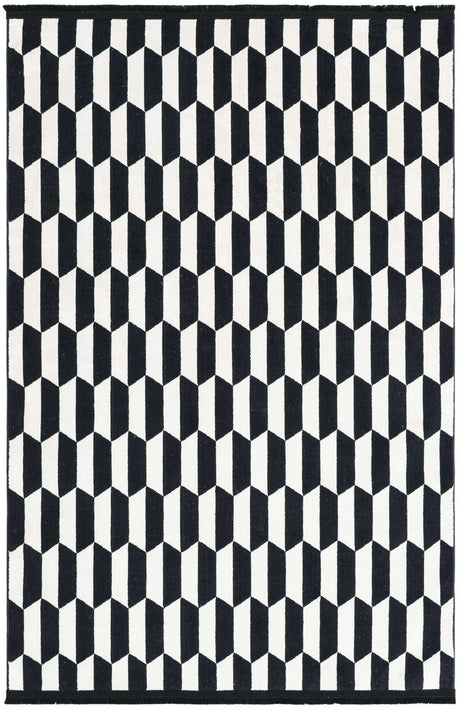 Black and White 4' 1 x 6' 1 Milano Rectangle Area Rug 100% Polyester with Cotton Backing Modern Contemporary Carpet for Home Decor Interior Design for Sale at Rug Engine