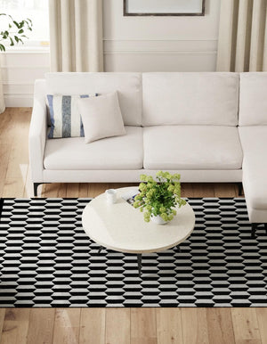 Black and White 6' 1 x 9' Milano Rectangle Area Rug 100% Polyester with Cotton Backing Modern Contemporary Carpet for Home Decor Interior Design for Sale at Rug Engine