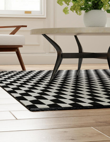 Black and White 7' 10 x 10' Milano Rectangle Area Rug 100% Polyester with Cotton Backing Modern Contemporary Carpet for Home Decor Interior Design for Sale at Rug Engine