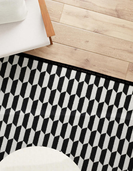 Black and White 7' 1 x 10' Milano Rectangle Area Rug 100% Polyester with Cotton Backing Modern Contemporary Carpet for Home Decor Interior Design for Sale at Rug Engine