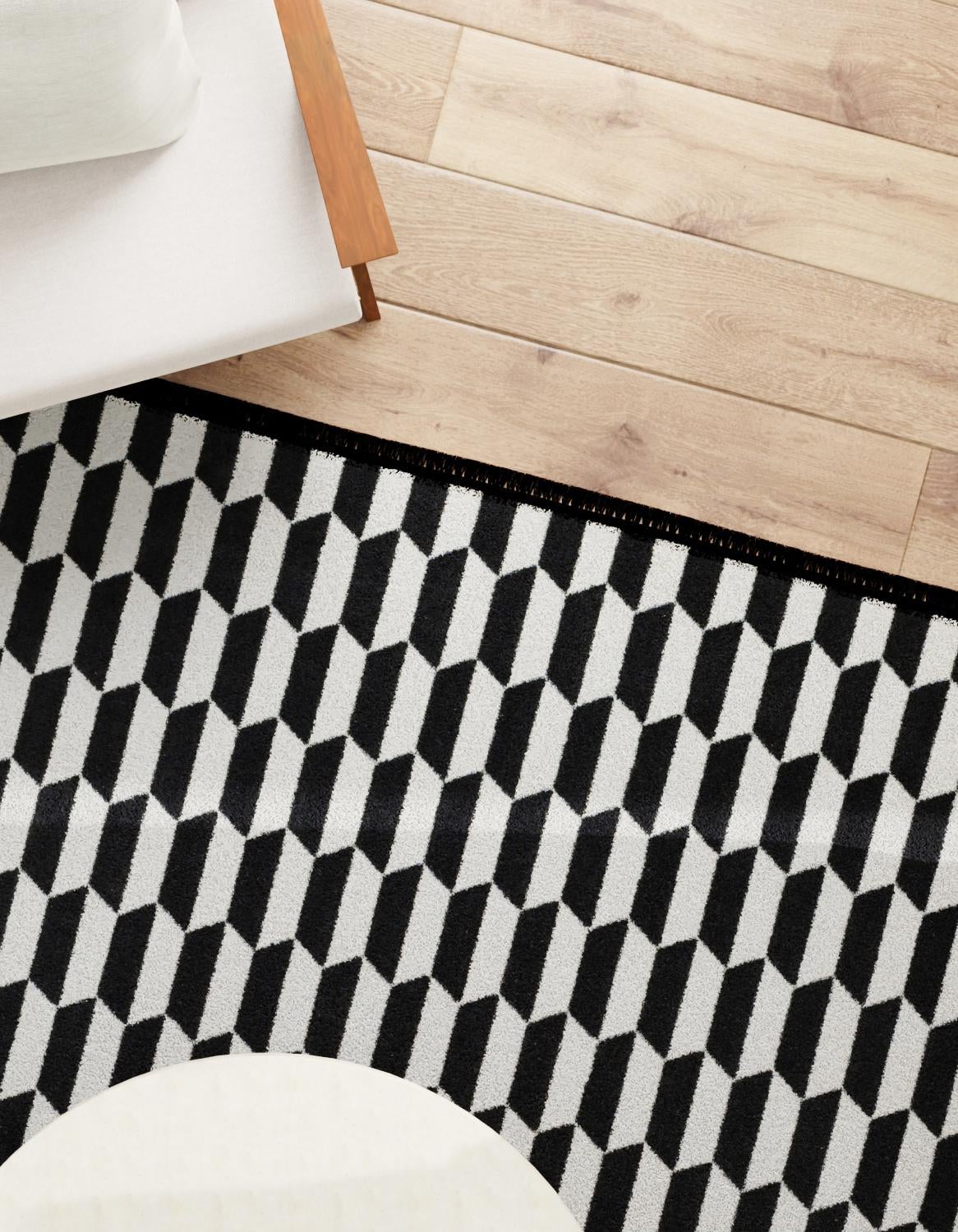 Black and White 2' x 3' 1 Milano Rectangle Area Rug 100% Polyester with Cotton Backing Modern Contemporary Carpet for Home Decor Interior Design for Sale at Rug Engine