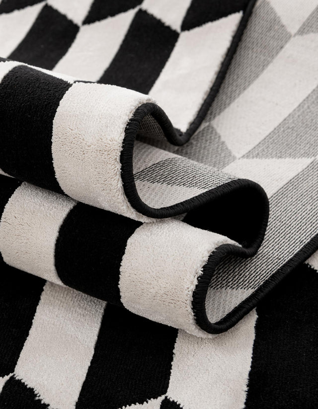 Black and White 6' 1 x 9' Milano Rectangle Area Rug 100% Polyester with Cotton Backing Modern Contemporary Carpet for Home Decor Interior Design for Sale at Rug Engine