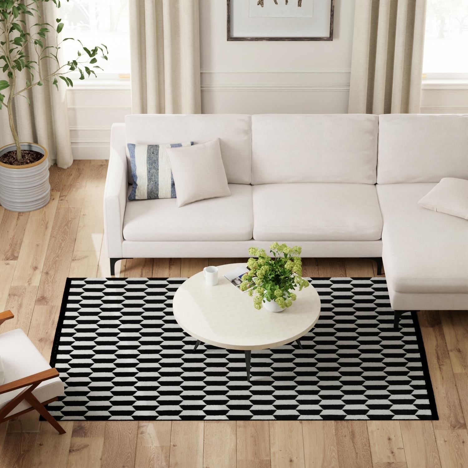 Black and White 7' 10 x 10' Milano Rectangle Area Rug 100% Polyester with Cotton Backing Modern Contemporary Carpet for Home Decor Interior Design for Sale at Rug Engine