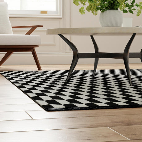 Black and White 7' 10 x 10' Milano Rectangle Area Rug 100% Polyester with Cotton Backing Modern Contemporary Carpet for Home Decor Interior Design for Sale at Rug Engine