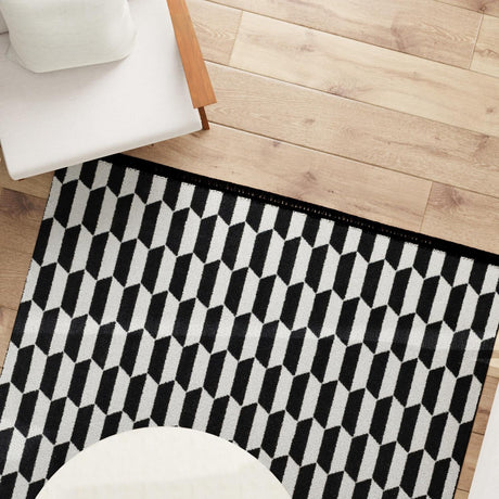 Black and White 6' 1 x 9' Milano Rectangle Area Rug 100% Polyester with Cotton Backing Modern Contemporary Carpet for Home Decor Interior Design for Sale at Rug Engine