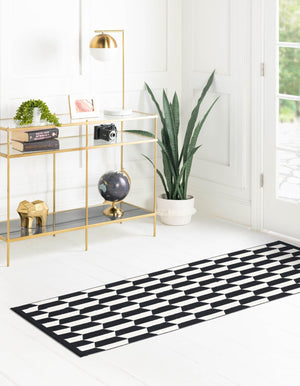Black and White 2' 7 x 12' Milano Runner Area Rug 100% Polyester with Cotton Backing Modern Contemporary Carpet for Home Decor Interior Design for Sale at Rug Engine